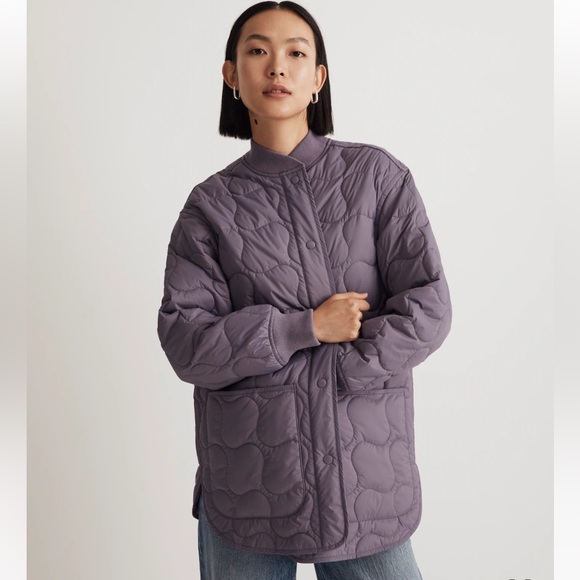 Madewell Quilted Oversized Bomber Jacket in Smokey Grape - Picture 1 of 10